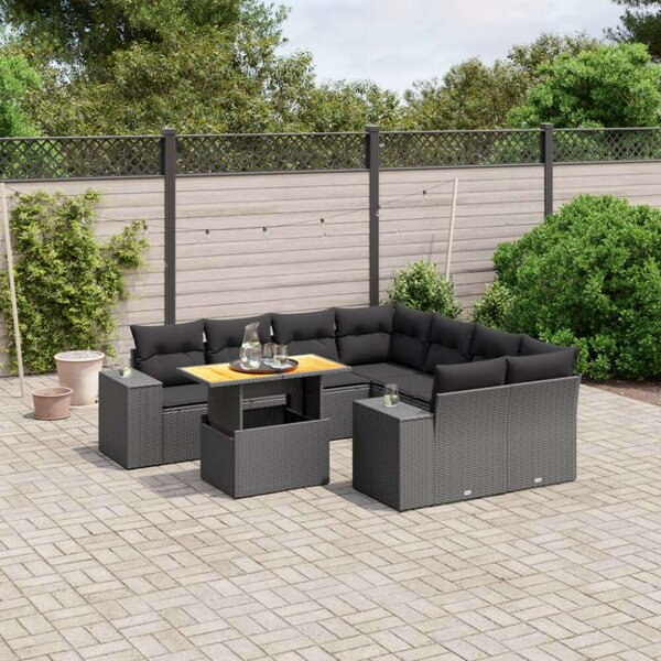 VidaXL Polyrattan Kerti Ülőgarnitúra - 9 részes - Fekete