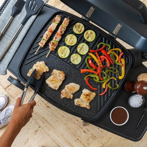 Cecotec elektromos grill, Perfect Country 2000 EasyMove, 43 x 38 cm főzőfelület, 2000 W teljesítmény, vegyes grill + tapadásmentes főzőlap, felhajtható csuklós fedél, állítható termosztát, 5