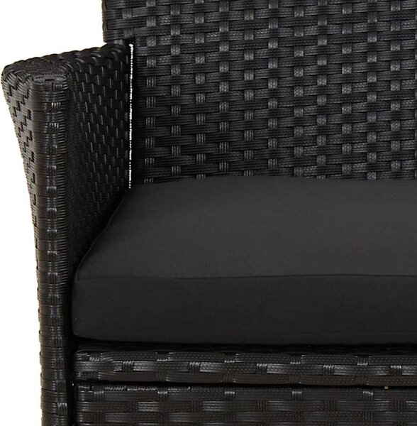 5 részes fekete polyrattan kerti bisztrógarnitúra párnákkal