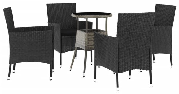5 részes fekete polyrattan kerti bisztrógarnitúra párnákkal