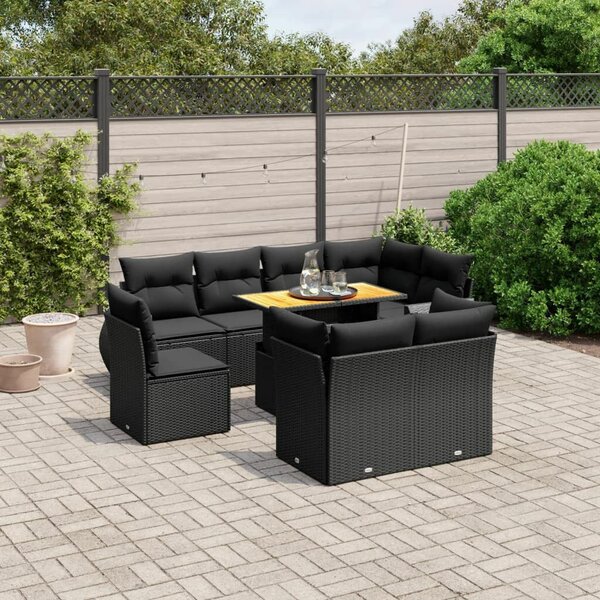 VidaXL 9 részes Kerti Ülőgarnitúra - Fekete Polyrattan