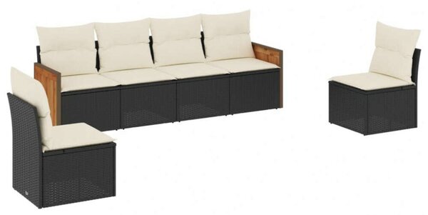 Polyrattan Kerti Ülőgarnitúra - 6 részes - Fekete