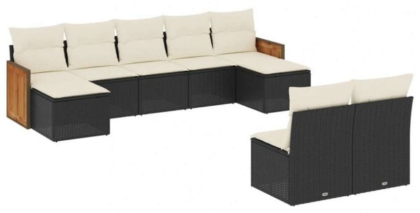 VidaXL Polyrattan Kerti Ülőgarnitúra - 9 részes - Fekete