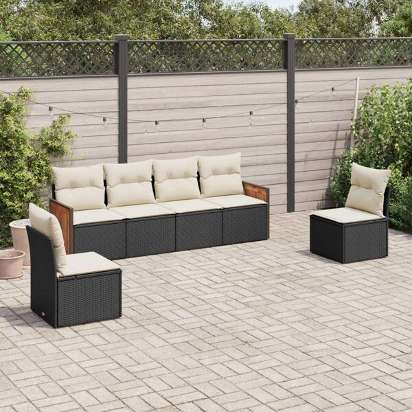 Polyrattan Kerti Ülőgarnitúra - 6 részes - Fekete