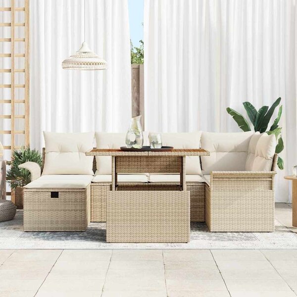 VidaXL Kerti Kanapé Szett 7 pcs Bézs polirattan
