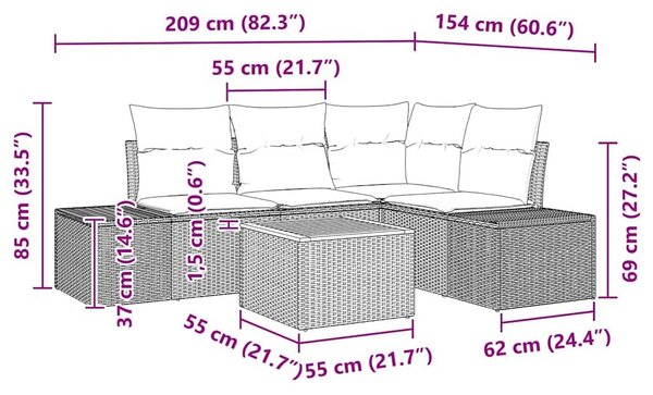 VidaXL Kerti Kanapé Szett párnával 5 pcs Bézs polirattan