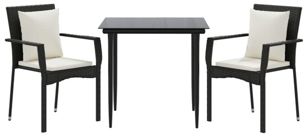 3 részes fekete polyrattan kerti étkezőgarnitúra párnákkal