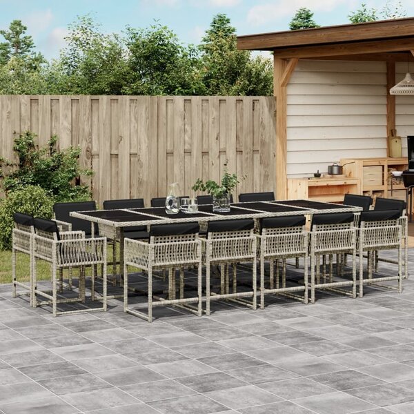 VidaXL 15 részes szürke polyrattan kerti étkezőgarnitúra párnákkal