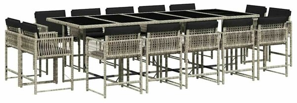 VidaXL 15 részes szürke polyrattan kerti étkezőgarnitúra párnákkal