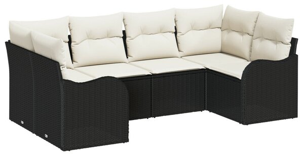 6 darabos kertibútor szett párnákkal fekete poli rattan, 2 személyes kertibútor párnákkal fekete poli rattan