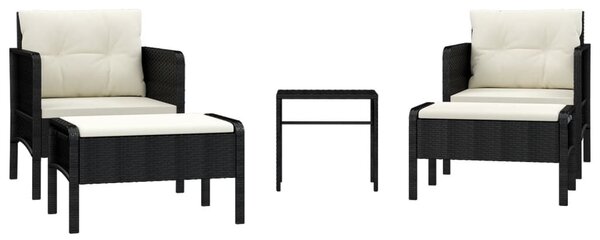5 részes fekete polyrattan kerti ülőgarnitúra párnákkal