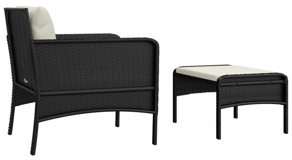2 részes fekete polyrattan kerti ülőgarnitúra párnákkal