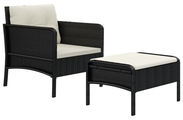 2 részes fekete polyrattan kerti ülőgarnitúra párnákkal