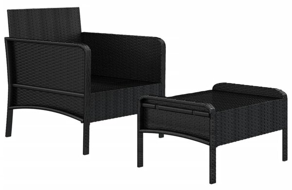 2 részes fekete polyrattan kerti ülőgarnitúra párnákkal