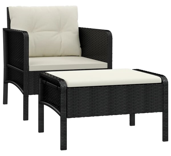 2 részes fekete polyrattan kerti ülőgarnitúra párnákkal