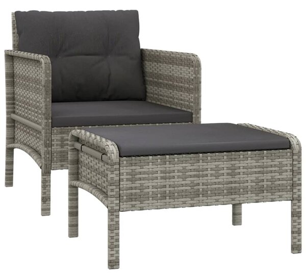 2 részes szürke polyrattan kerti ülőgarnitúra párnákkal