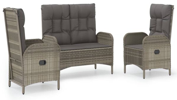 3 részes szürke polyrattan kerti étkezőgarnitúra párnával