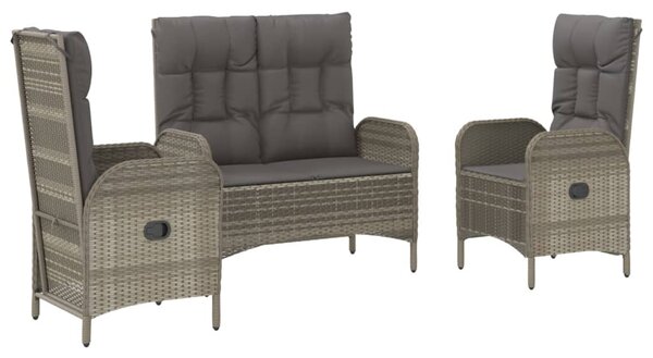 3 részes szürke polyrattan kerti étkezőgarnitúra párnával