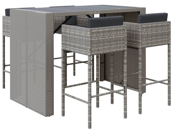 5 részes szürke polyrattan kerti bárszett párnákkal