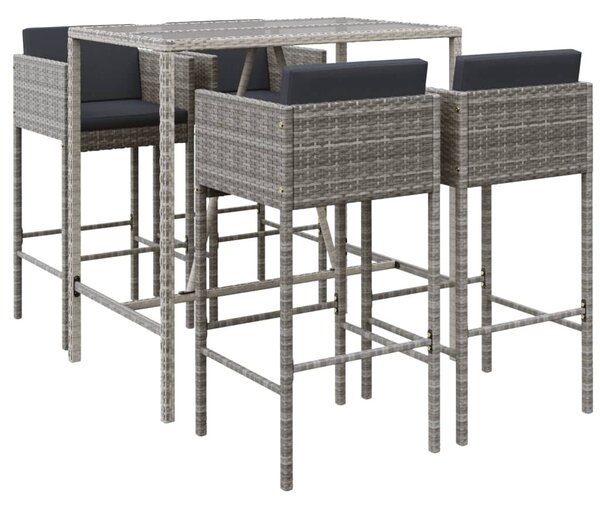 5 részes szürke polyrattan kerti bárszett párnákkal