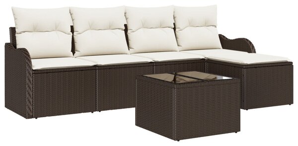 5 Részes Kert Kanapé Szett Párnákkal Szürke Poli Rattan, 2-Fős Kert Kanapé Párnákkal Barna Poli Rattan