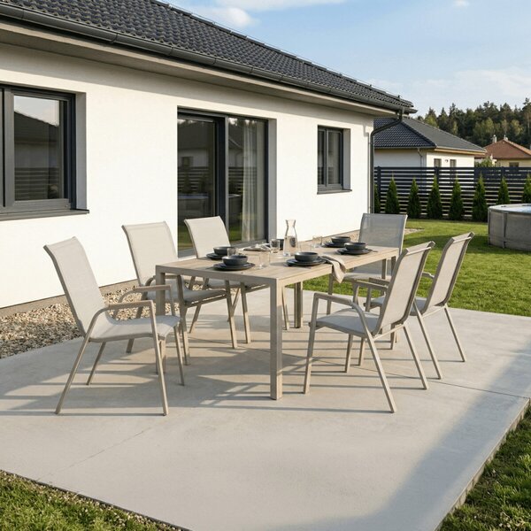 Kerti asztal 150x89 cm, fém, polywood, bézs, AZT-S1215 CRM