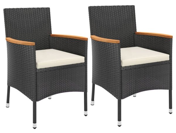 3 részes fekete polyrattan kerti bisztrógarnitúra párnákkal
