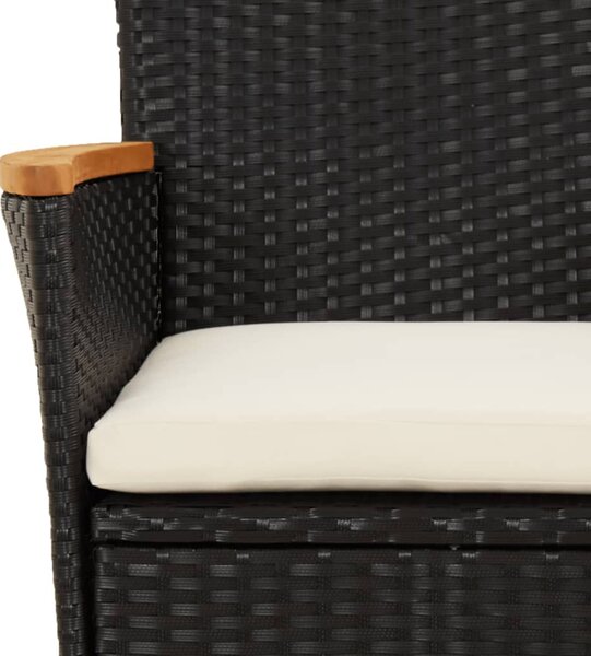 3 részes fekete polyrattan kerti bisztrógarnitúra párnákkal