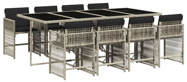 9részes világosszürke polyrattan kerti étkezőgarnitúra párnával