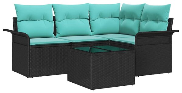 Kerti Kanapé Szett tárolóval 5 pcs Fekete polirattan