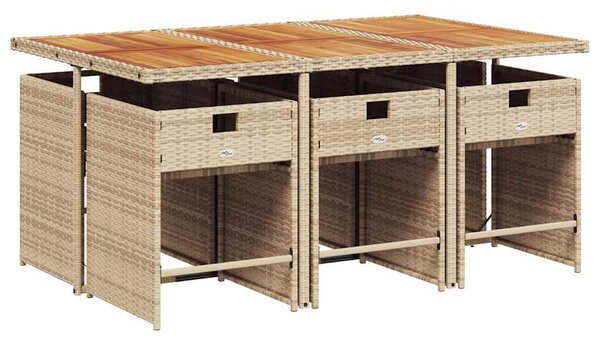 7 részes bézs polyrattan kerti étkezőgarnitúra párnákkal