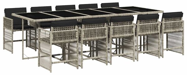 11 részes világosszürke polyrattan kerti ülőgarnitúra párnákkal