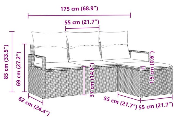 Kanapé Szett 4 db Fekete polirattan