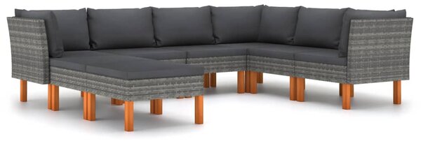 8 részes szürke polyrattan kerti ülőgarnitúra párnákkal