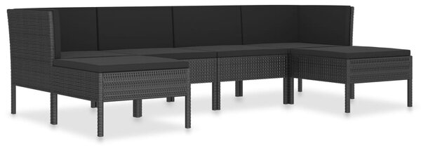 6 részes fekete polyrattan kerti ülőgarnitúra párnákkal
