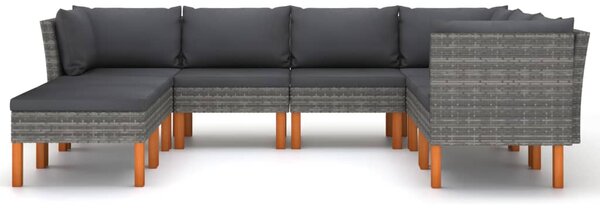 8 részes szürke polyrattan kerti ülőgarnitúra párnákkal