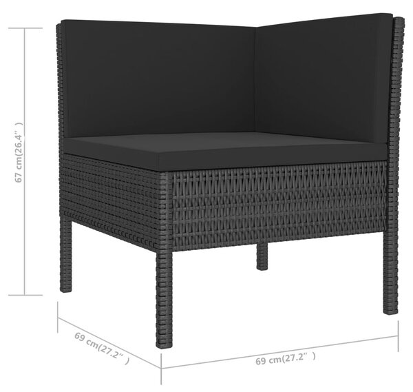 6 részes fekete polyrattan kerti ülőgarnitúra párnákkal