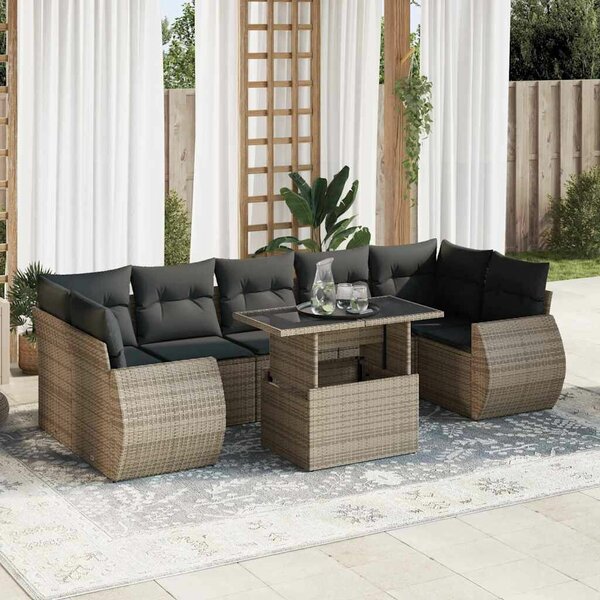 VidaXL Polyrattan Kerti Ülőgarnitúra - 8 részes - Szürke