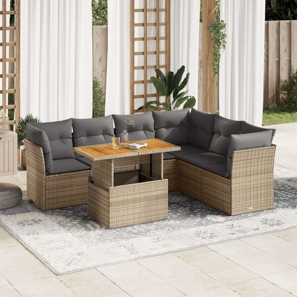 VidaXL Polyrattan Kerti Ülőgarnitúra - 7 részes - Bézs