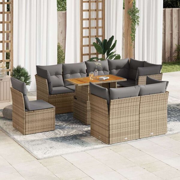 VidaXL Polyrattan Kerti Ülőgarnitúra - 9 részes - Bézs
