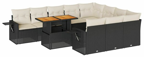 VidaXL Polyrattan Kerti Ülőgarnitúra - 11 részes - Fekete