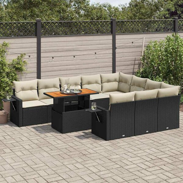 VidaXL Polyrattan Kerti Ülőgarnitúra - 11 részes - Fekete