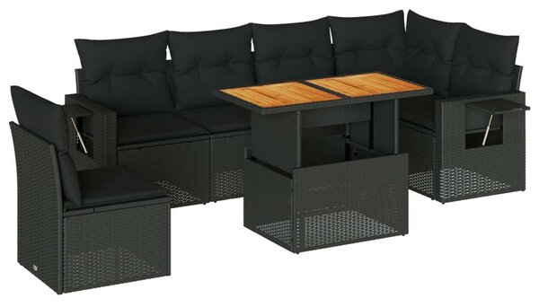 VidaXL Polyrattan Kerti Ülőgarnitúra - 7 részes - Fekete