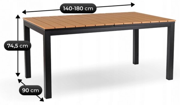 ARGOS kerti asztal 140-180 cm, tölgy-fekete