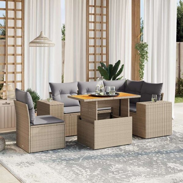 VidaXL Polyrattan Kerti Ülőgarnitúra - 6 részes - Bézs
