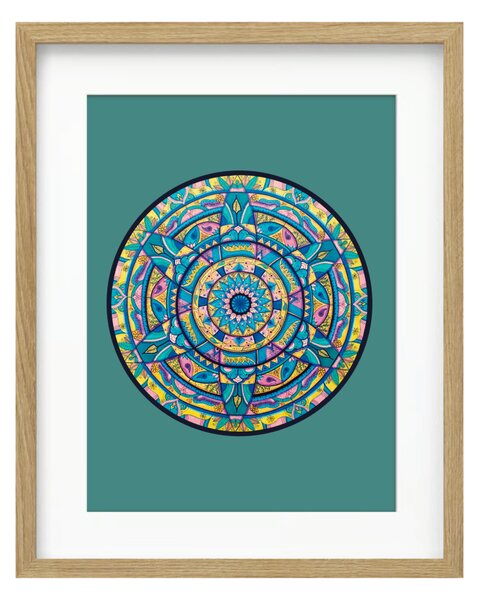 Hat levelű mandala zöld háttérrel egyedi műalkotás nyomat falikép