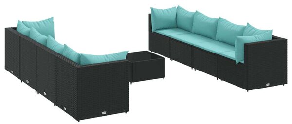 VidaXL Polyrattan Kerti Ülőgarnitúra - 9 részes - Fekete