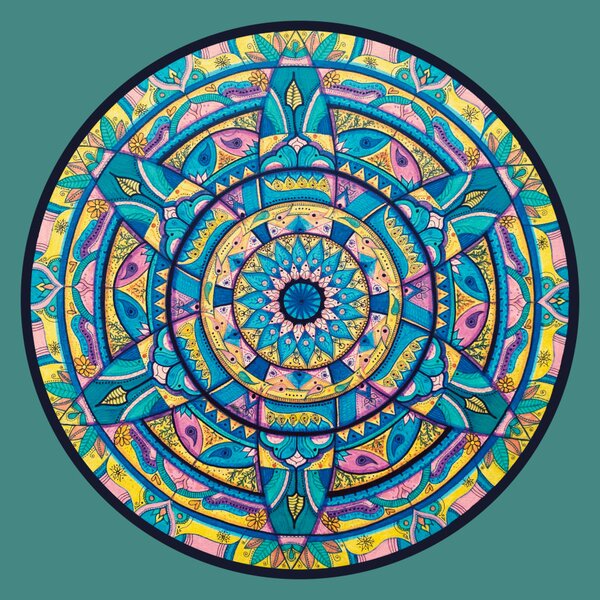 Hat levelű mandala zöld háttérrel egyedi műalkotás nyomat falikép