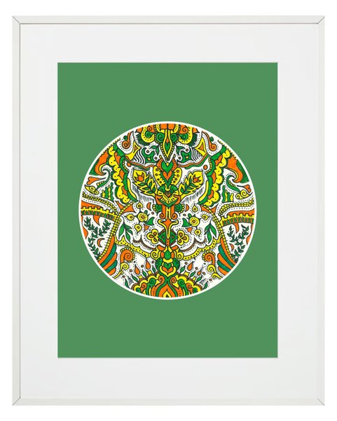 "Nyár" mandala zöld háttérrel egyedi műalkotás nyomat falikép