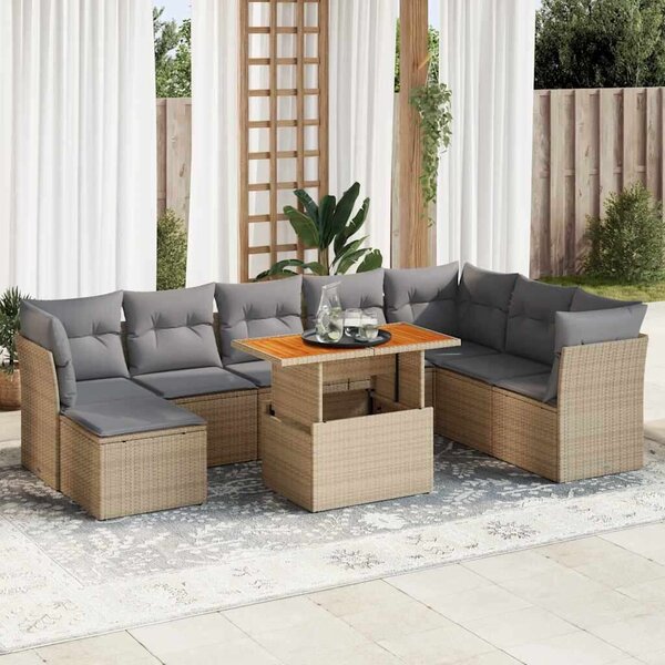 VidaXL Polyrattan Kerti Ülőgarnitúra - 9 részes - Bézs